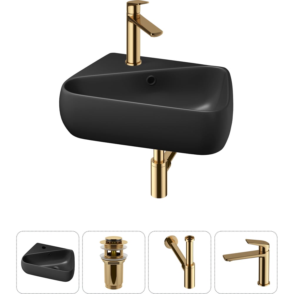 Изображение товара Комплект раковина 4 в 1 Wellsee Bathroom Sink современный черный фарфор