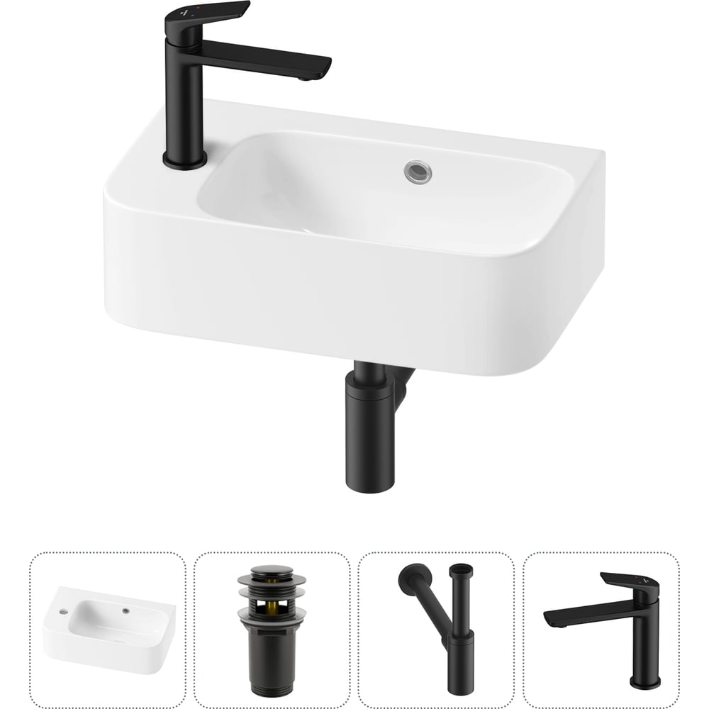 Изображение товара Комплект 4 в 1 Wellsee Bathroom Sink раковина с смесителем и сифоном Modern белый