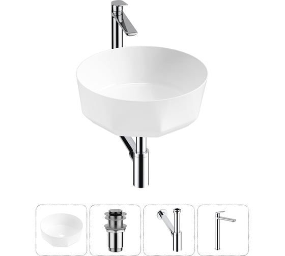 Изображение товара Комплект 4 в 1 Wellsee Bathroom Sink накладная раковина 42x42 см состоит из 3331109 20215797R
