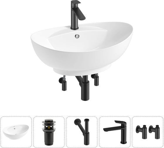 Изображение товара Комплект 5 в 1 Wellsee Bathroom Sink накладная раковина 59x39 см состоит из 3331110 20215156R