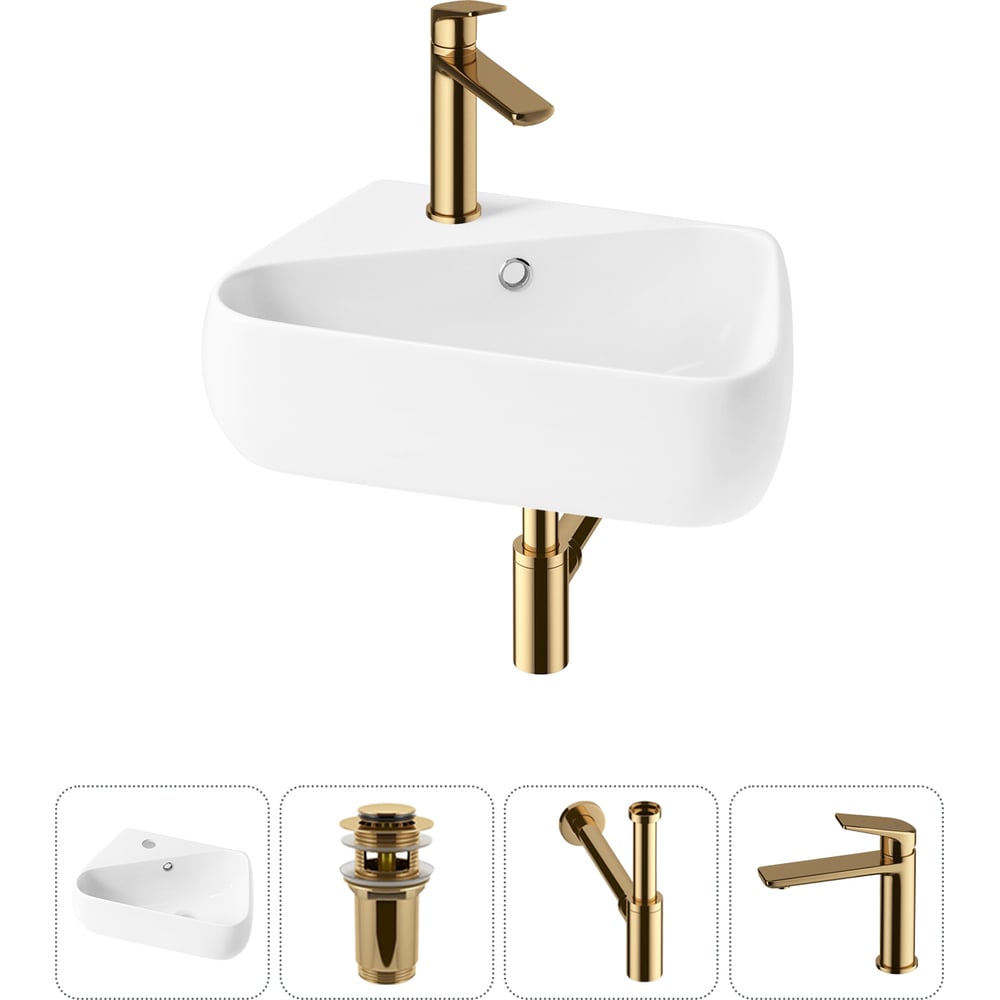 Изображение товара Комплект 4 в 1 Wellsee Bathroom Sink накладная раковина 44x27 см белая фарфор
