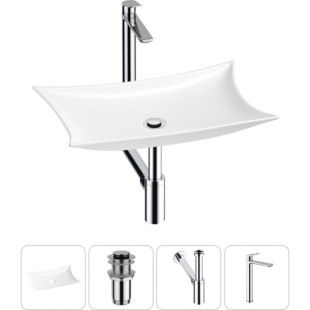 Изображение товара Комплект 4 в 1 Wellsee Bathroom Sink накладная раковина 59x39 см