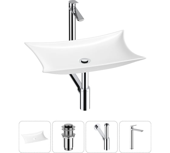 Изображение товара Комплект 4 в 1 Wellsee Bathroom Sink накладная раковина 59x39 см состоит из 3331111 20215295R
