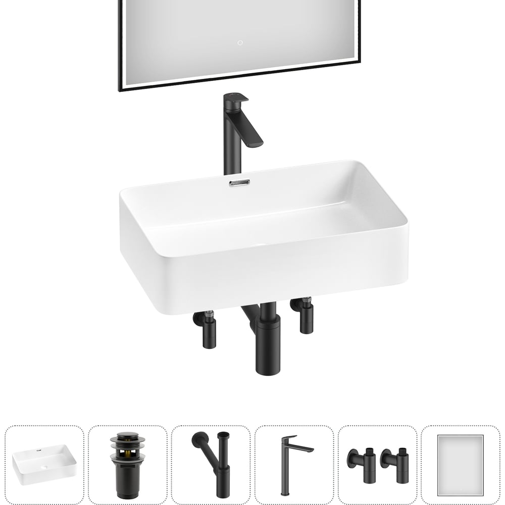 Изображение товара Комплект 6 в 1 Wellsee Bathroom Sink накладная раковина 60x39 см состоит из 3331110 20219338R