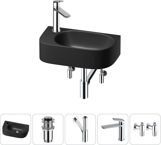 Изображение товара Комплект 5 в 1 Wellsee Bathroom Sink накладная/подвесная раковина 40x22 см состоит 20216354R