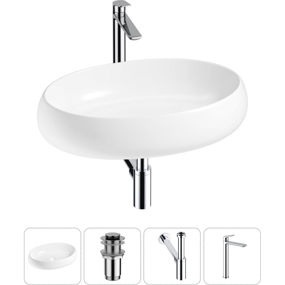 Изображение товара Комплект 4 в 1 Wellsee Bathroom Sink накладная раковина 60x40 см белая фарфор