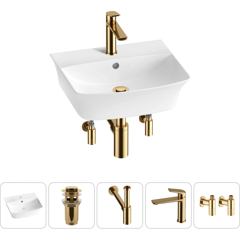 Изображение товара Комплект 5 в 1 Wellsee Bathroom Sink белая накладная раковина с смесителем и сифоном