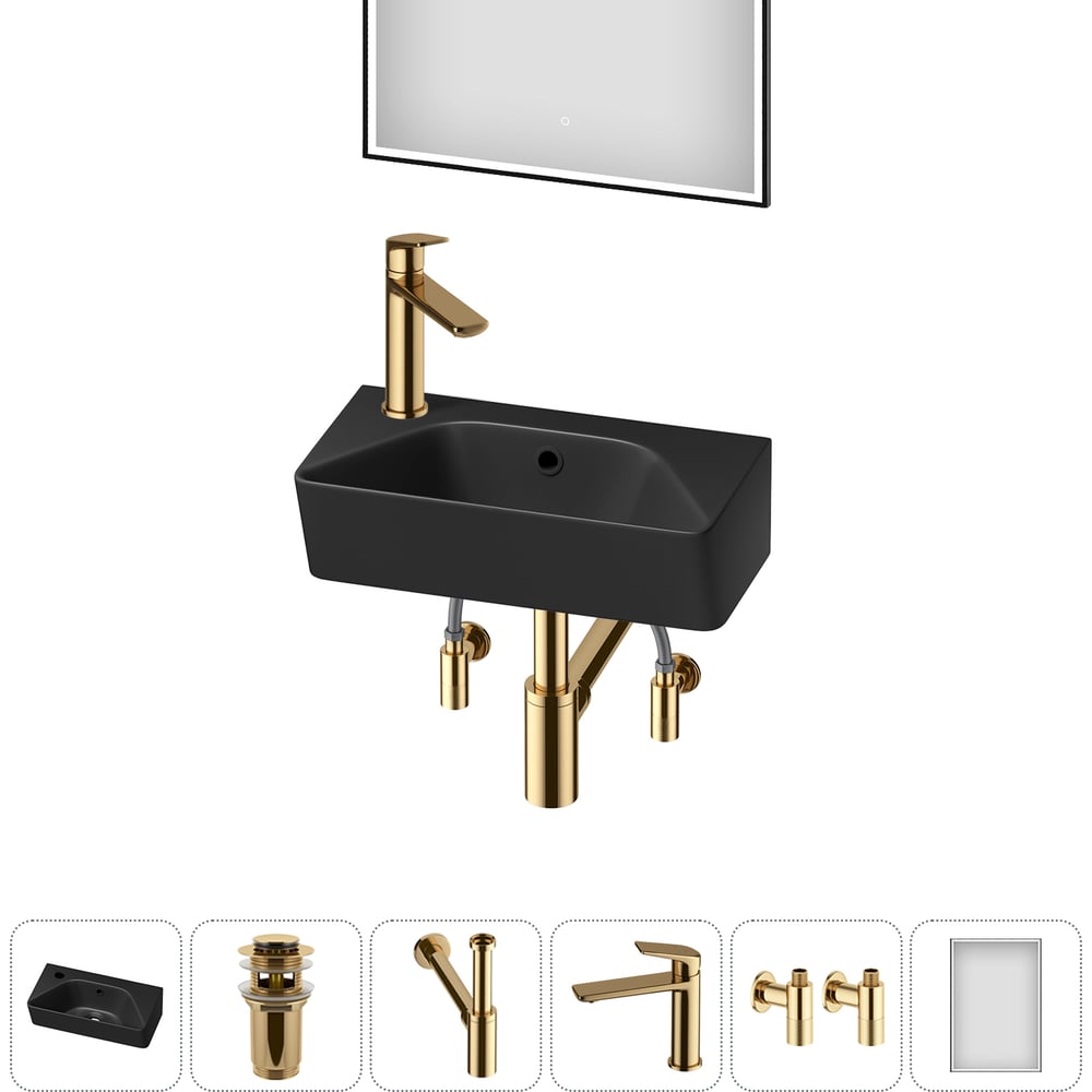 Изображение товара Комплект 6 в 1 Wellsee Bathroom Sink накладная раковина 40x22 см современный стиль