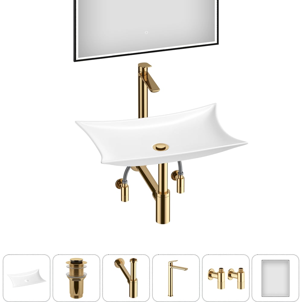 Изображение товара Комплект 6 в 1 Wellsee Bathroom Sink накладная раковина 59x39 см состоит из 3331111 20219363R