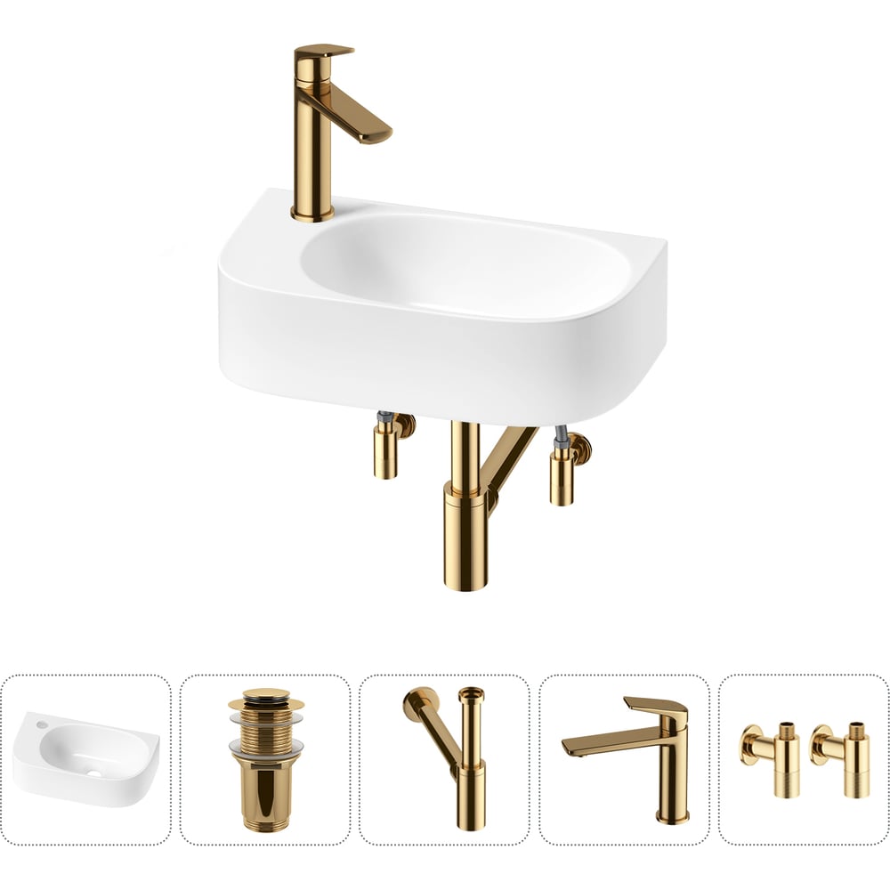 Изображение товара Комплект 5 в 1 Wellsee Bathroom Sink накладная раковина с смесителем и аксессуарами белая