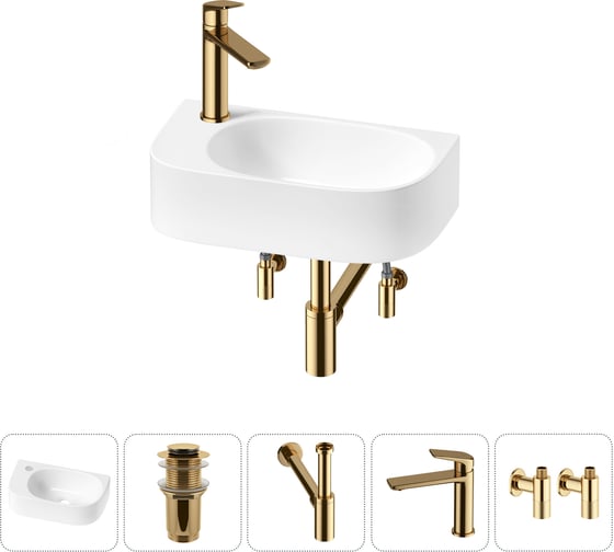 Изображение товара Комплект 5 в 1 Wellsee Bathroom Sink накладная/подвесная раковина 40x22 см состоит 20216343R