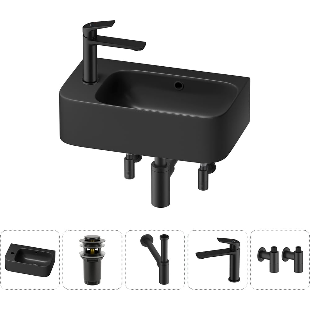 Изображение товара Комплект 5 в 1 Wellsee Bathroom Sink накладная/подвесная раковина 45x27 см состоит 20216495R