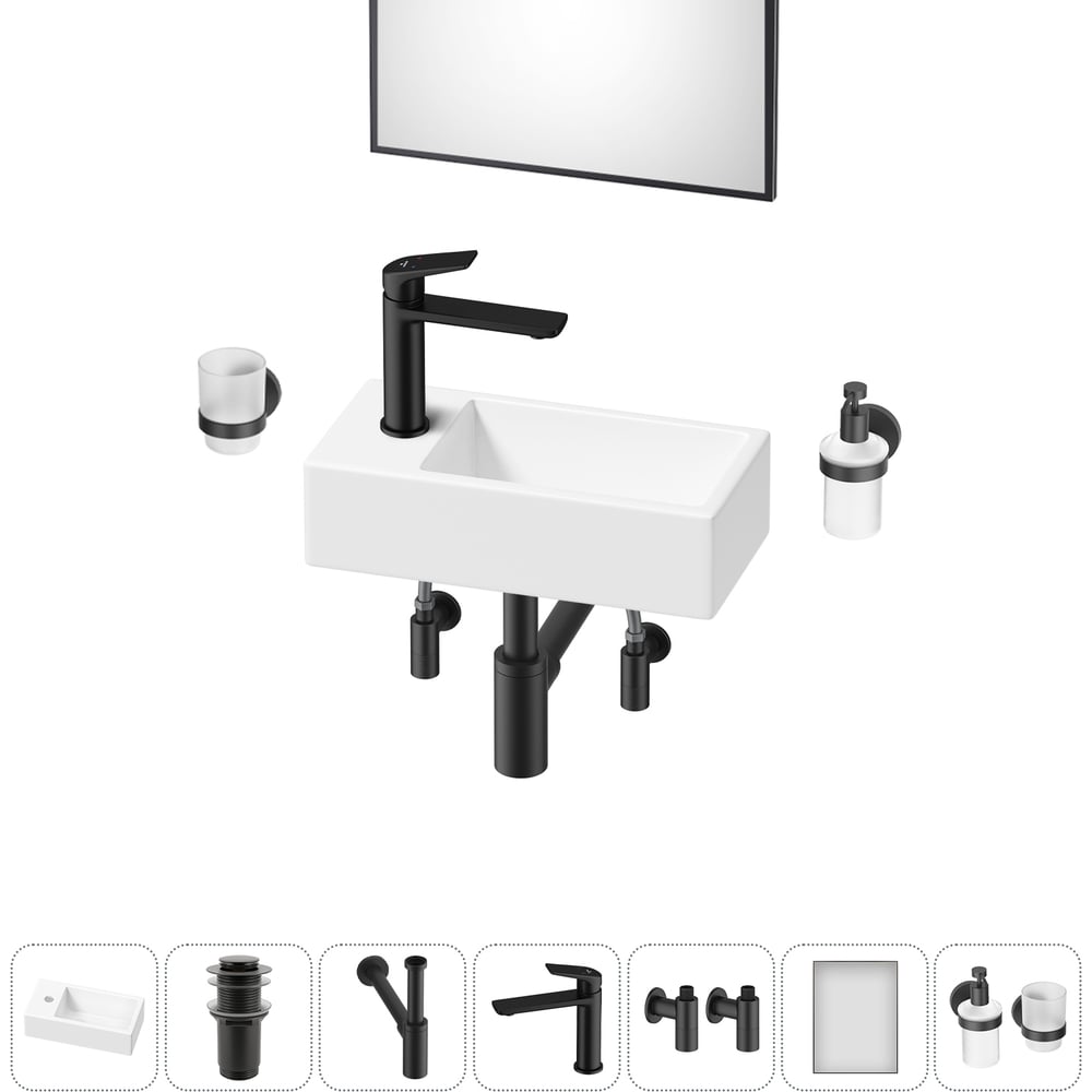 Изображение товара Комплект раковины Wellsee Bathroom Sink 7 в 1 40x20 см