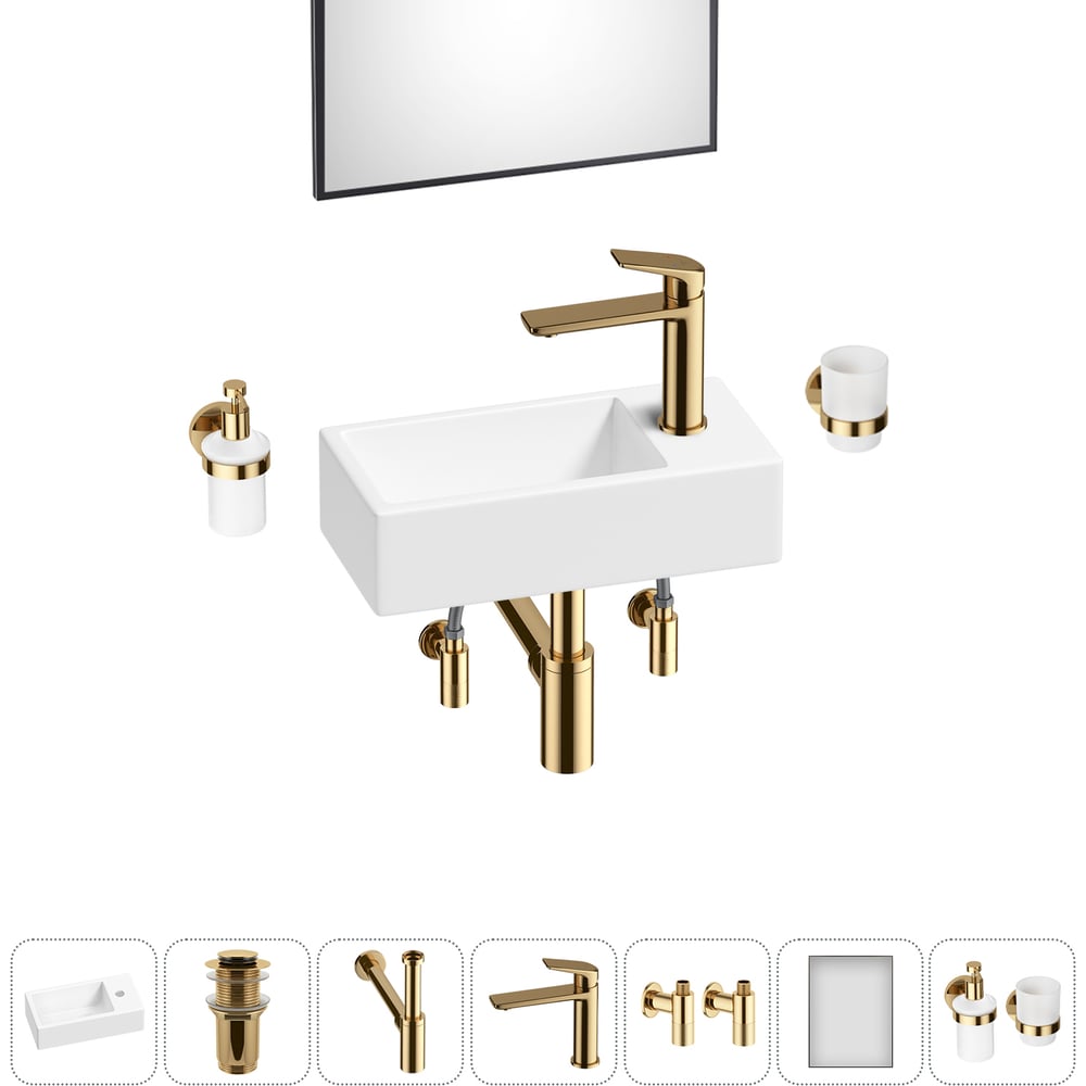 Изображение товара Комплект 7 в 1 Wellsee Bathroom Sink накладная/подвесная раковина 40x20 см