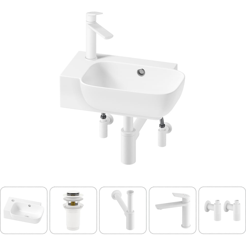 Изображение товара Комплект 5 в 1 Wellsee Bathroom Sink накладная раковина 40x24 см с смесителем и сифоном