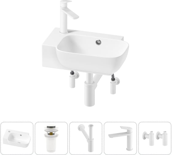 Изображение товара Комплект 5 в 1 Wellsee Bathroom Sink накладная/подвесная раковина 40x24 см состоит 20216400R