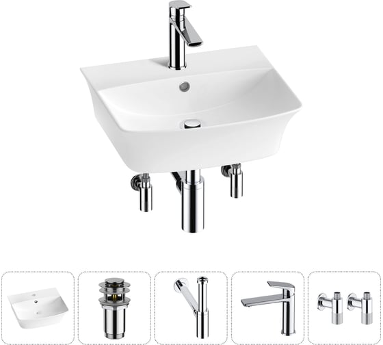 Изображение товара Комплект 5 в 1 Wellsee Bathroom Sink накладная/подвесная раковина 45x40 см состоит 20216761R
