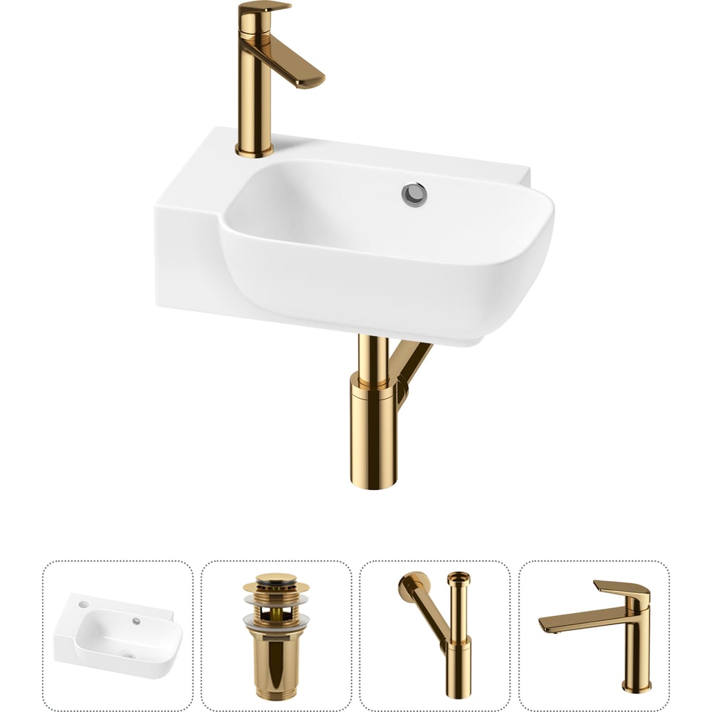 Изображение товара Комплект 4 в 1 Wellsee Bathroom Sink накладная раковина 40x24 см со смесителем и сифоном