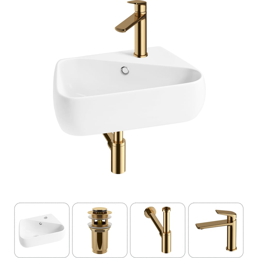 Изображение товара Комплект 4 в 1 Wellsee Bathroom Sink накладная раковина 44x27 см с сифоном смесителем