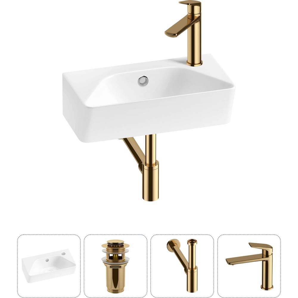 Изображение товара Комплект 4 в 1 Wellsee Bathroom Sink накладная раковина 40x22 см белый фарфор