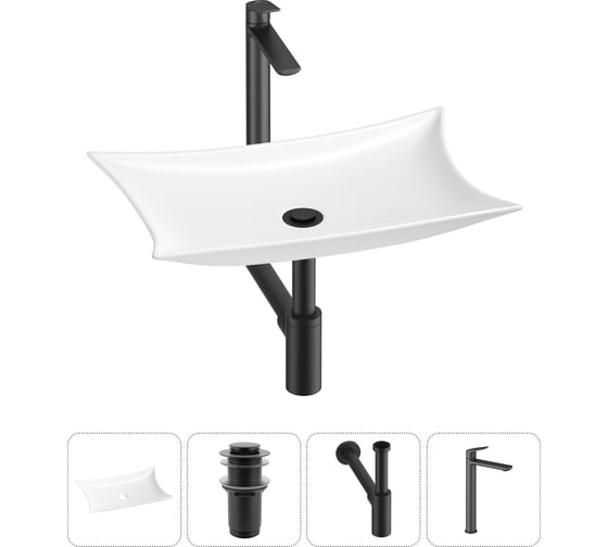 Изображение товара Комплект 4 в 1 Wellsee Bathroom Sink накладная раковина 59x39 см состоит из 3331111 20215296R