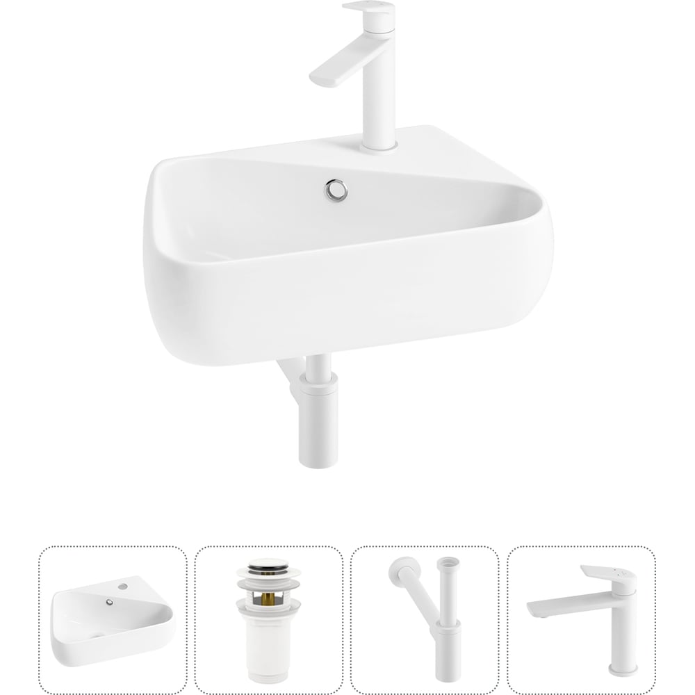 Изображение товара Комплект 4 в 1 Wellsee Bathroom Sink накладная раковина 44x27 см с смесителем сифоном