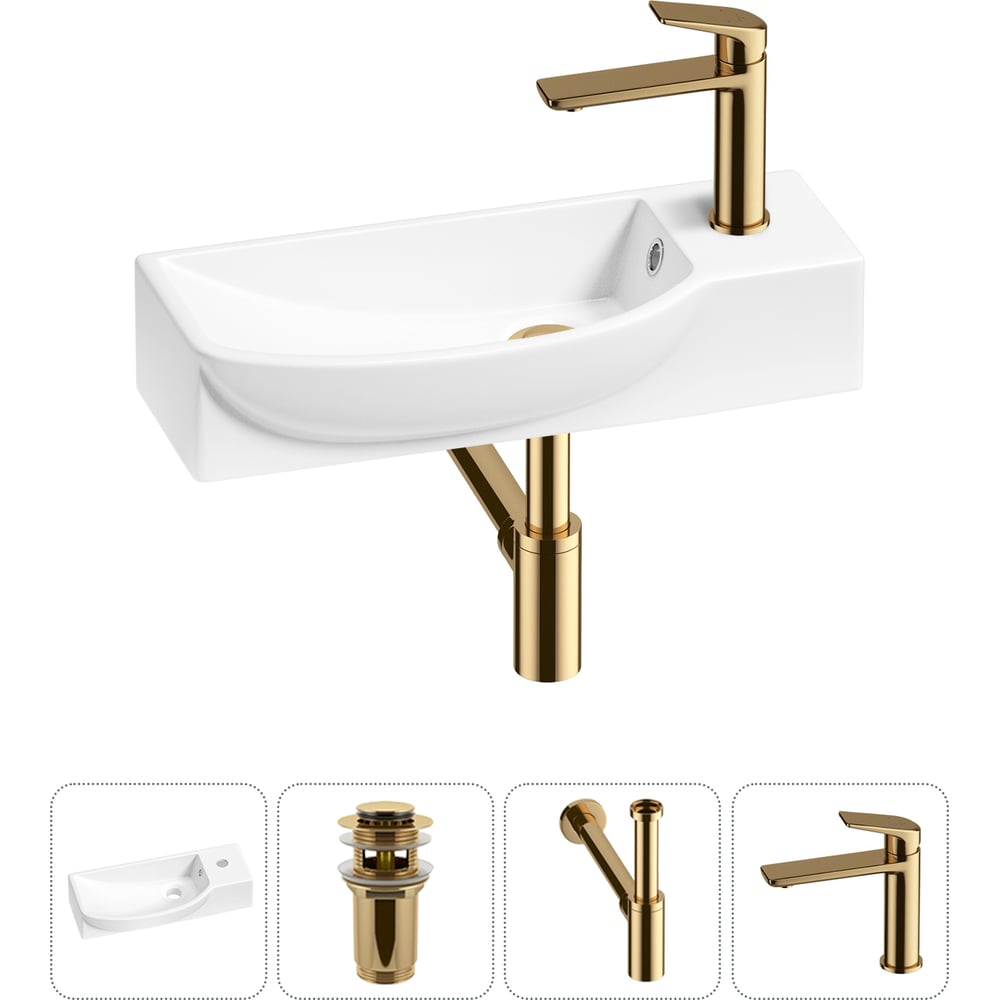 Изображение товара Комплект 4 в 1 Wellsee Bathroom Sink накладная раковина с смесителем и сифоном 50x24 см