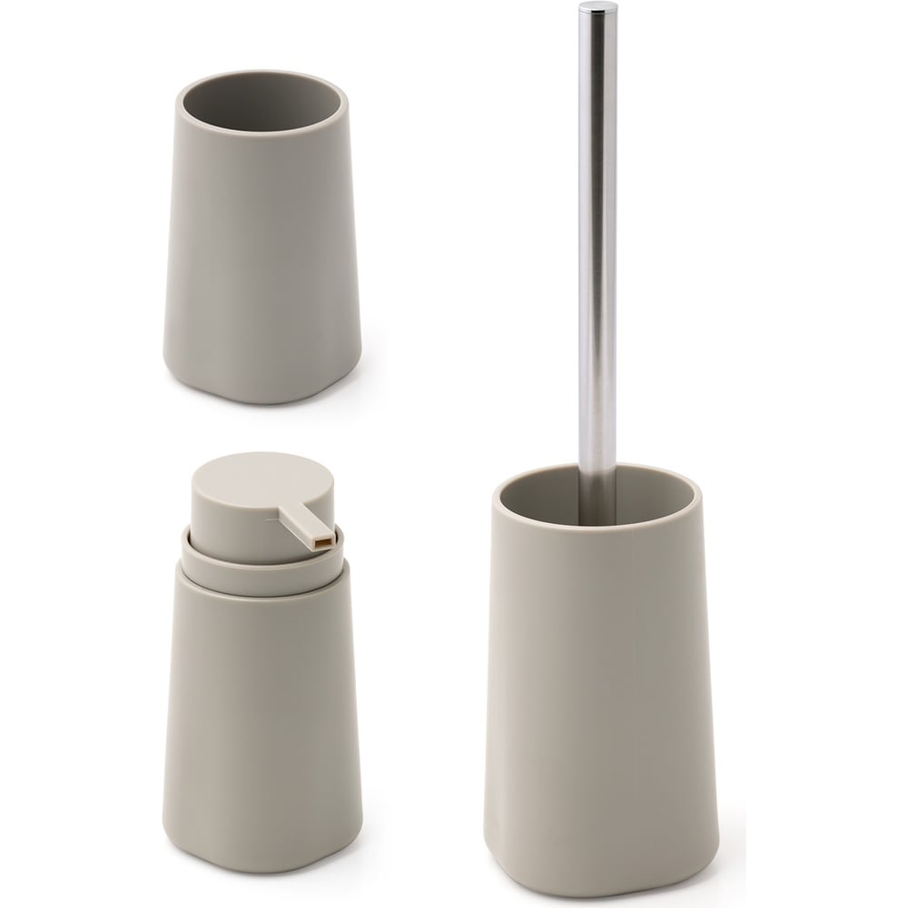 Изображение товара Набор для ванной DeNASTIA диспенсер 370 мл/стакан 370 мл/щетка, оливковый X000079