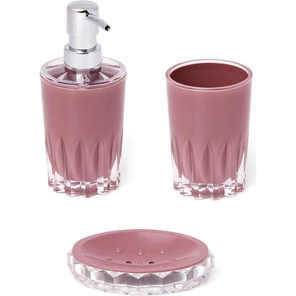 Изображение товара Набор для ванной DeNASTIA диспенсер 370 мл/стакан 370 мл/мыльница, вишнёвый X000101