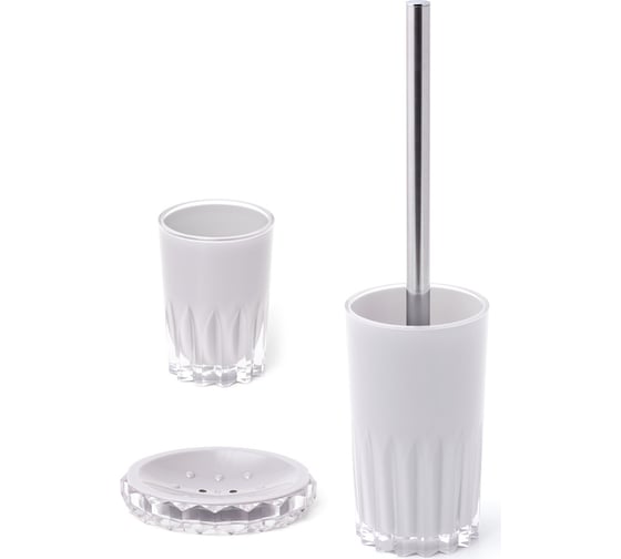 Изображение товара Набор для ванной DeNASTIA стакан 370 мл/мыльница/щетка, серый X000087