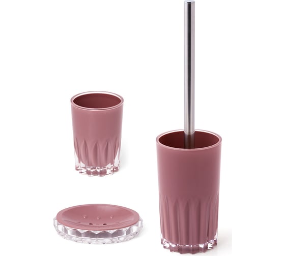 Изображение товара Набор для ванной DeNASTIA стакан 370 мл/мыльница/щетка, вишнёвый X000088