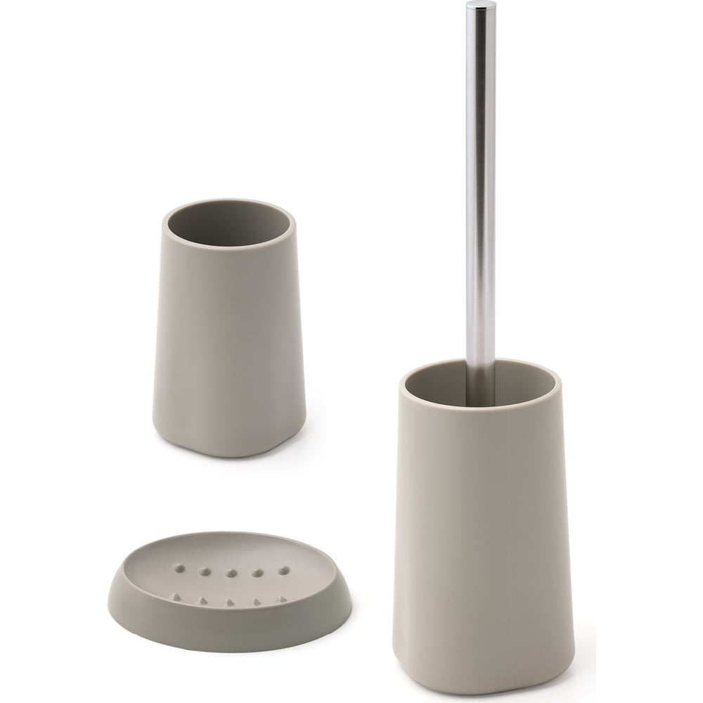 Изображение товара Набор для ванной DeNASTIA стакан 370 мл/мыльница/щетка, оливковый X000092