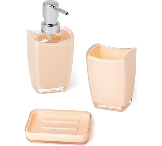 Изображение товара Набор для ванной DeNASTIA диспенсер 250 мл/стакан 250 мл/мыльница, персик X000098