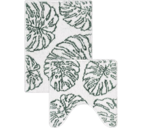 Изображение товара Набор ковриков для ванной/туалета DeNASTIA ТРОПИКИ 50х70/50x50 см, микрофибра, молочный, зелёный, 2 шт M111262