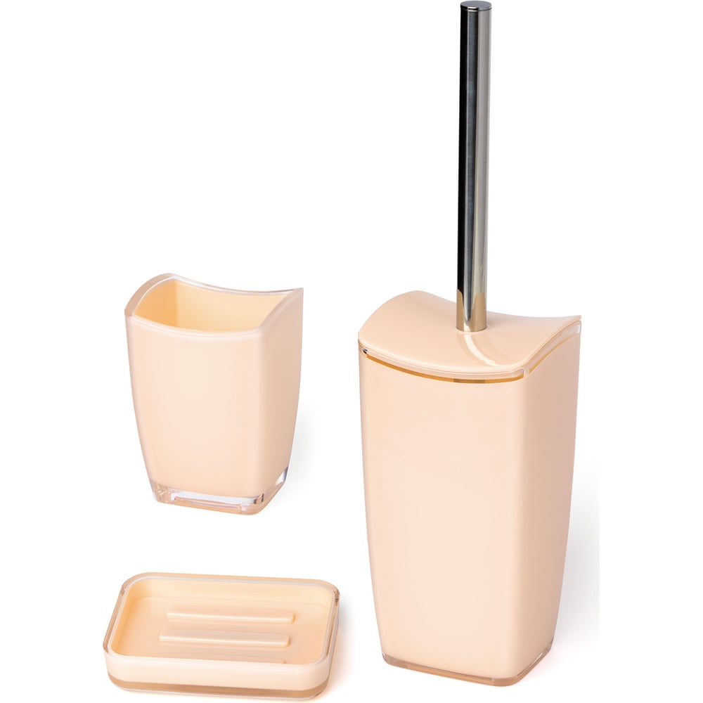 Изображение товара Набор для ванной DeNASTIA стакан мыльница щетка персик 250 мл