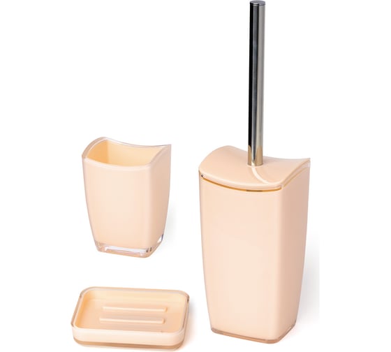 Изображение товара Набор для ванной DeNASTIA стакан 250 мл/мыльница/щетка, персик X000085