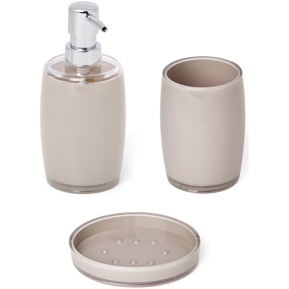 Изображение товара Набор для ванной DeNASTIA диспенсер 370 мл стакан и мыльница бежевый