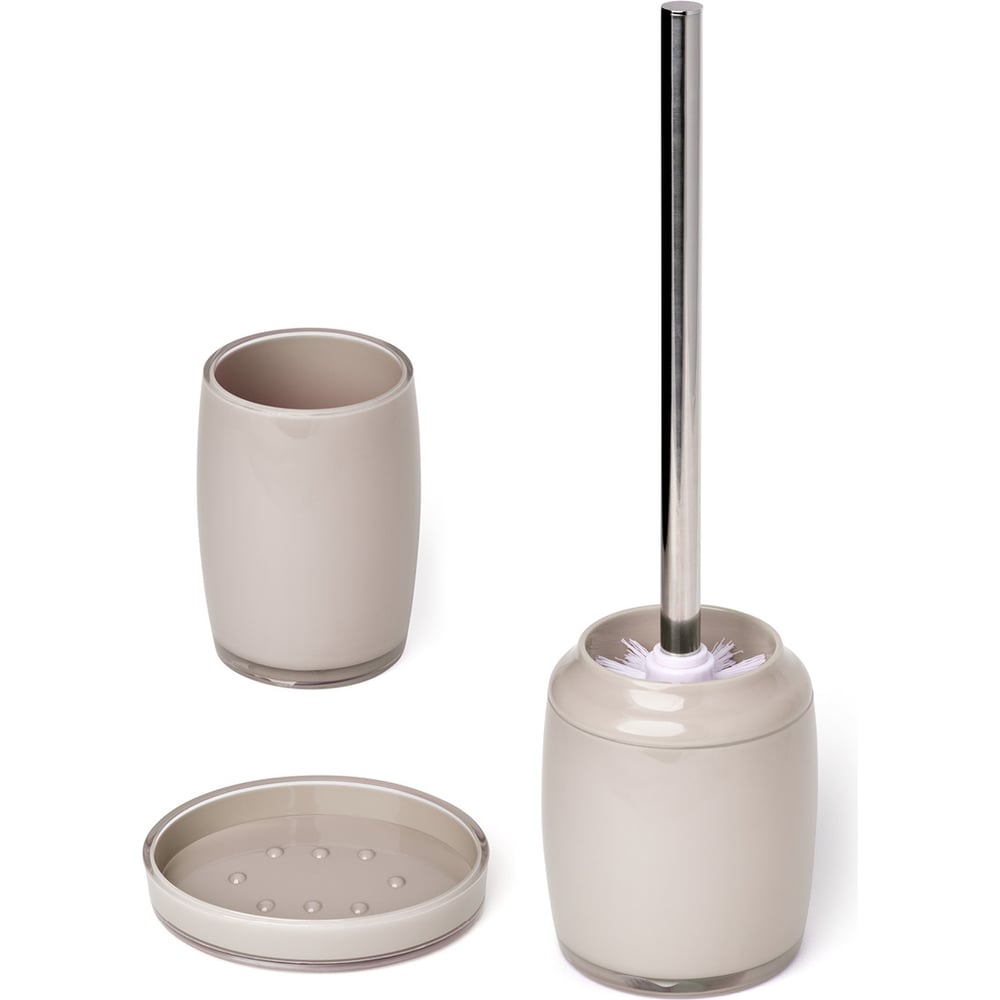 Изображение товара Набор для ванной DeNASTIA стакан мыльница и щетка бежевый 370 мл