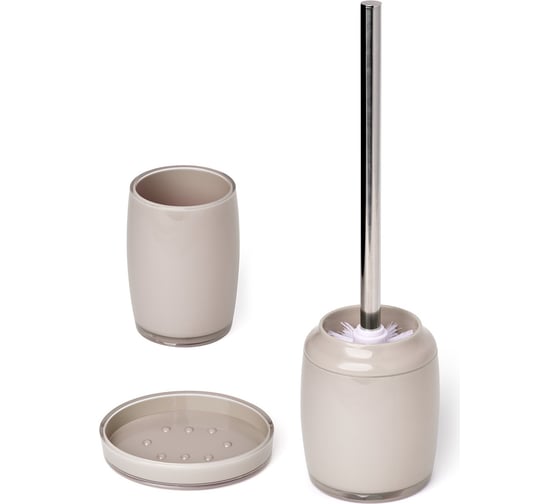 Изображение товара Набор для ванной DeNASTIA стакан 370 мл/мыльница/щетка, бежевый X000090