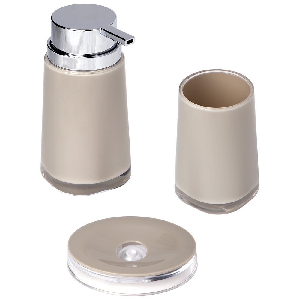 Изображение товара Набор для ванной DeNASTIA диспенсер, стакан и мыльница, бежевый