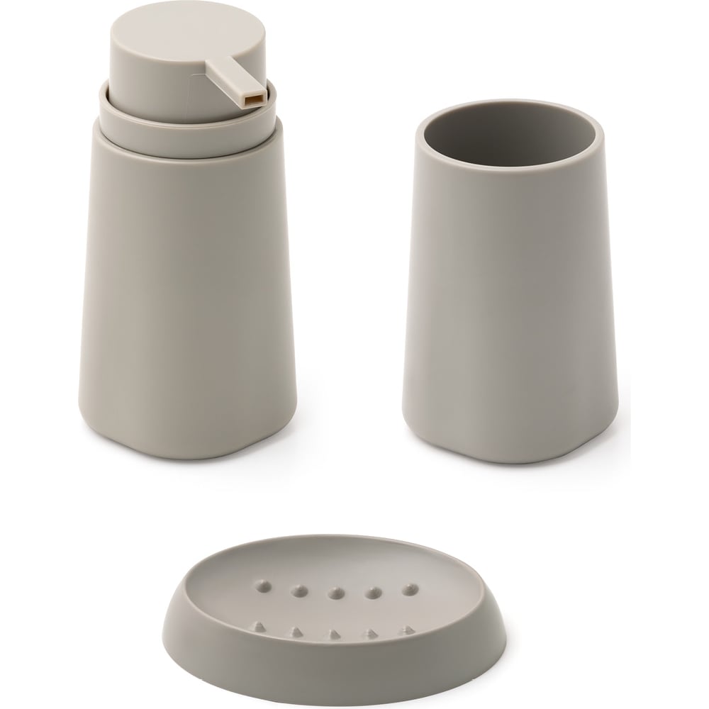 Изображение товара Набор для ванной DeNASTIA диспенсер 370 мл стакан мыльница оливковый X000105