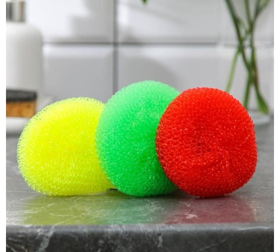 Изображение товара Пластиковая губка Доляна Бублик набор 3 шт, цвет МИКС 650659