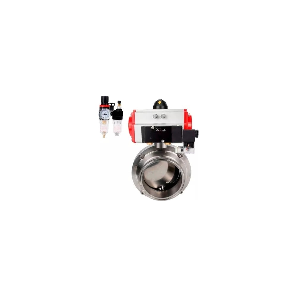 Изображение товара Затвор DN.ru clamp 304-304-Sil-2W-C-H из нержавеющей стали для труб DN20 с пневмоприводом