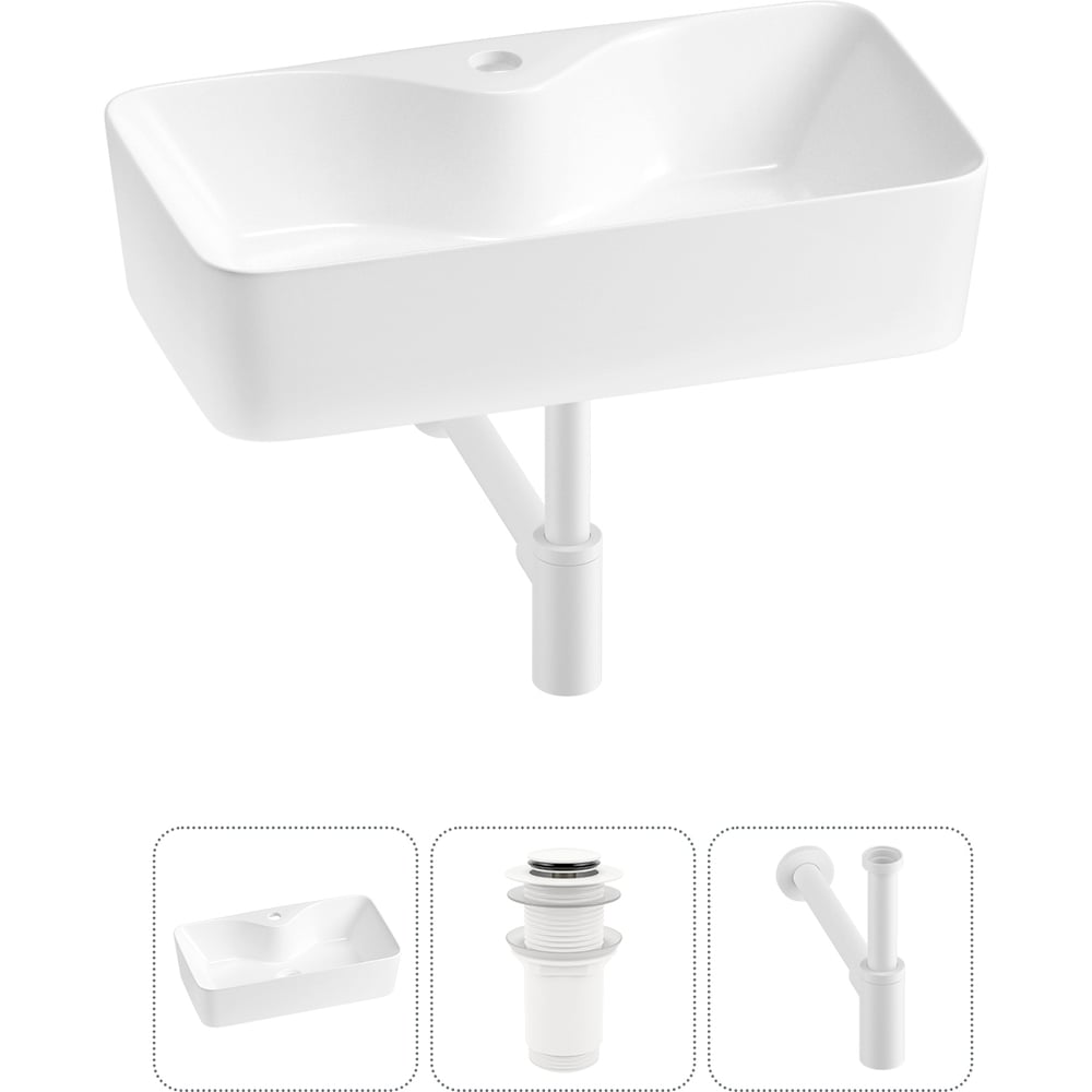 Изображение товара Комплект 3 в 1 Wellsee Lavinia Boho накладная раковина из фарфора 54x30 см