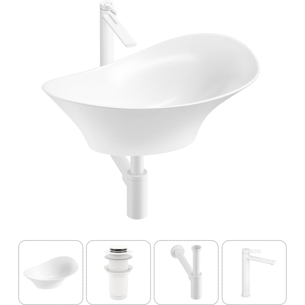 Изображение товара Комплект 4 в 1 Wellsee Lavinia Boho накладная раковина 56x33 см с сифоном и смесителем