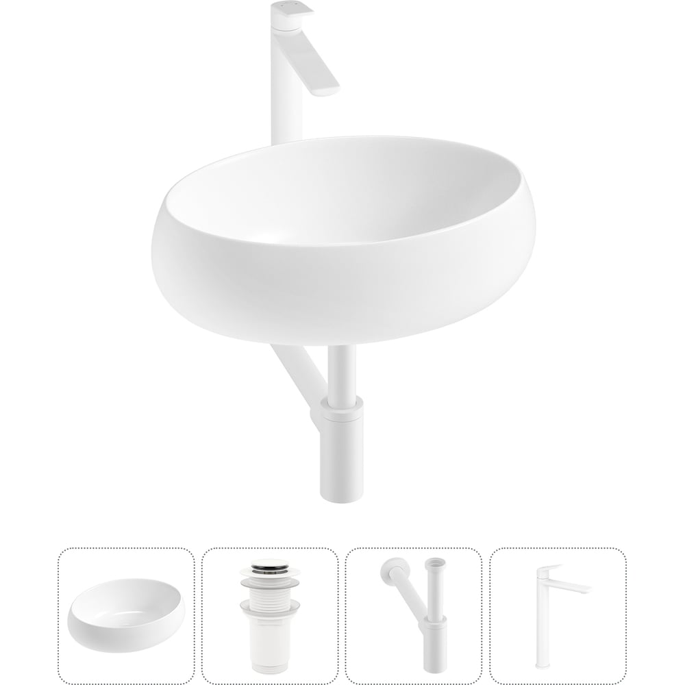 Изображение товара Комплект 4 в 1 Wellsee Lavinia Boho накладная раковина 50x36 см с смесителем и сифоном