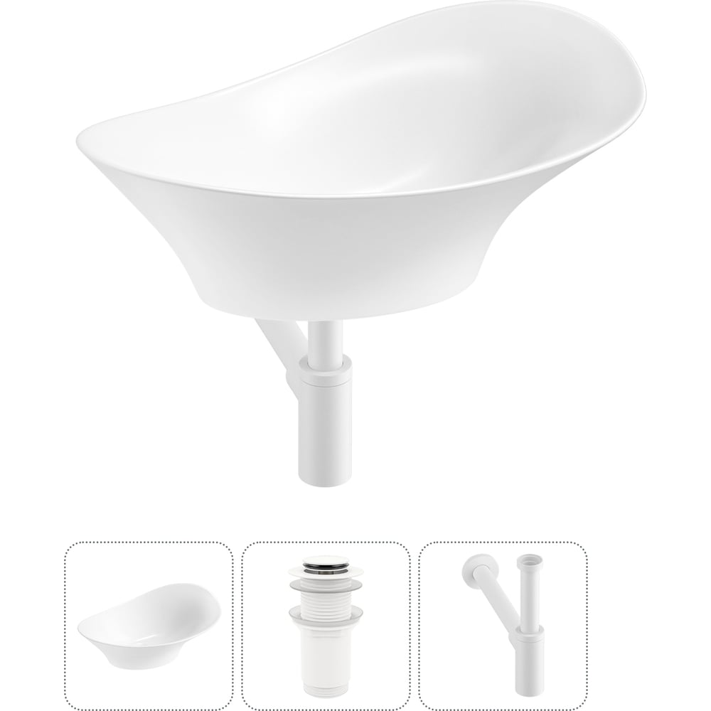 Изображение товара Комплект 3 в 1 Wellsee Lavinia Boho накладная раковина фарфор 56x33 см Белая