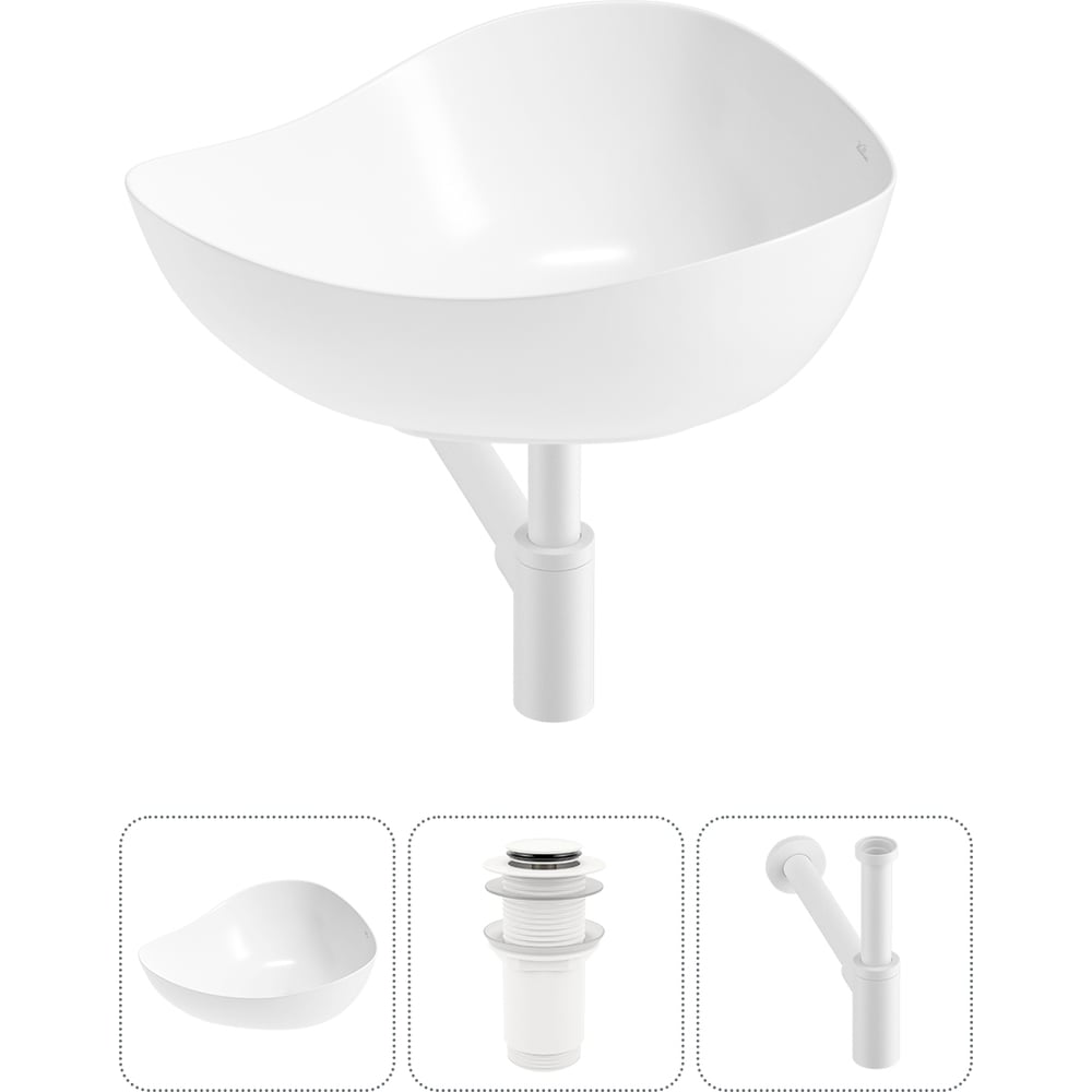 Изображение товара Накладная раковина Wellsee Nexus Flex 51x39 см фарфор белая с сифоном