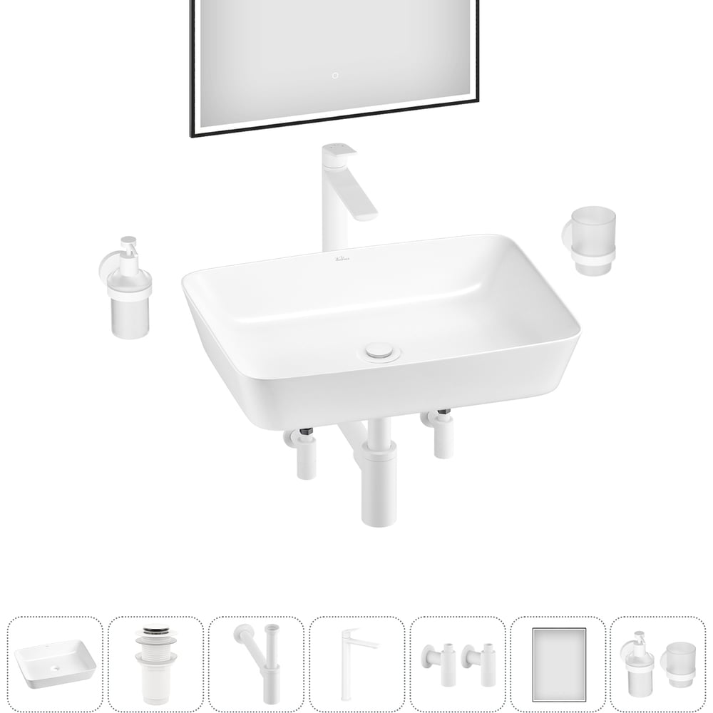 Изображение товара Набор Wellsee 7 в 1 Cromulent накладная раковина 56x40 см белая фарфор