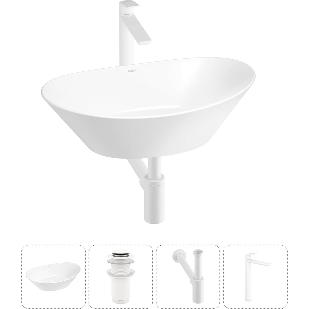 Изображение товара Набор накладной раковины Wellsee 4 в 1 Dulcet Tones 46x28 см белый фарфор